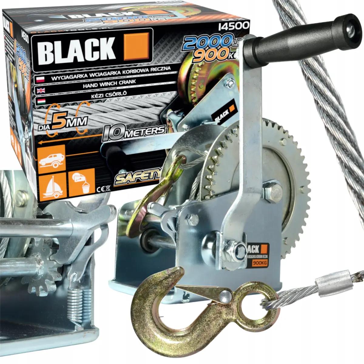 BLACK drótköteles kézi csörlő, 900kg, 10m, 5mm