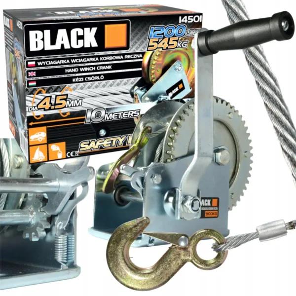 BLACK drótköteles kézi csörlő, 545kg, 10m, 4,5mm