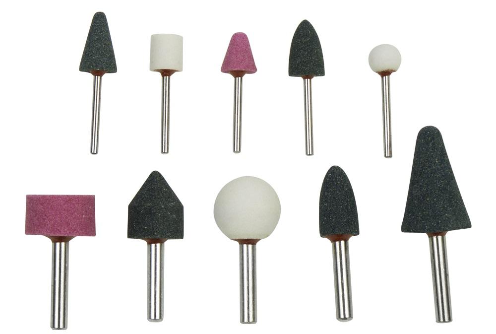 Köszörűkő klt. fúrógéphez; 10db, 3 és 6mm tengely, bliszter