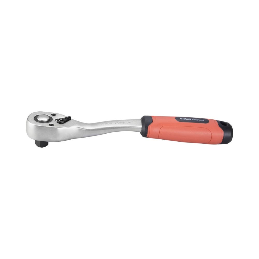 Racsnis hajtókar, CV., 45 fog, hajlított szár, csúszásgátló TPR markolat; 3/8″, 208 mm